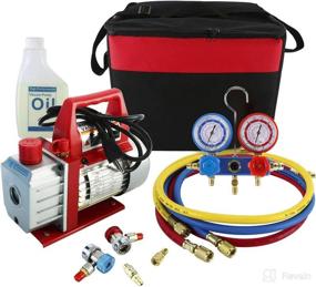 img 4 attached to YaeKoo 110V 3CFM 1/4HP Rotary Vane Air Vacuum Pump HVAC A/C Refrigeration Kit 🔧 with Manifold Gauge Set and Carrying Bag - Ideal for R134A R12 R22 R404A R410A