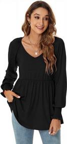 img 3 attached to Women'S Long Sleeve Puff Tunic Top Pleated Flare Pullover Blouse V-Neck Tee Shirt Smocked Cuffs