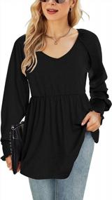 img 2 attached to Women'S Long Sleeve Puff Tunic Top Pleated Flare Pullover Blouse V-Neck Tee Shirt Smocked Cuffs