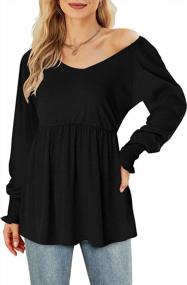 img 1 attached to Women'S Long Sleeve Puff Tunic Top Pleated Flare Pullover Blouse V-Neck Tee Shirt Smocked Cuffs