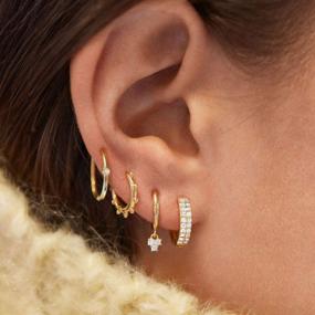img 3 attached to Gold Plated Hypoallergenic Huggie Hoop Earrings For Women - Dainty Beaded, Circle, Spike, Snake, Heart, Lightning, And CZ Styles Available By Fettero
