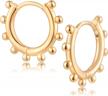 gold plated hypoallergenic huggie hoop earrings for women - dainty beaded, circle, spike, snake, heart, lightning, and cz styles available by fettero logo