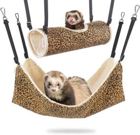 img 4 attached to Comfy And Fun Leopard Hammock And Tunnel Set For Small Animals And Rats By EONMIR
