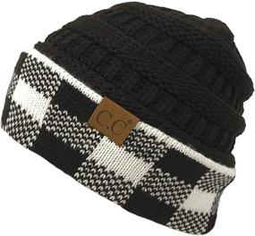 img 2 attached to Warm & Stylish Women'S Knit Beanie Hat: CC Beanie With Soft Cable & Trendy Leopard/Check Cuff