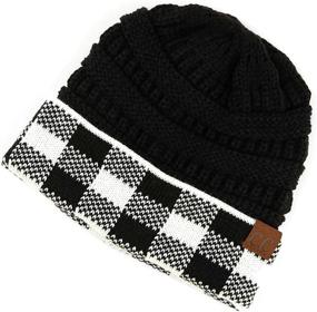 img 1 attached to Warm & Stylish Women'S Knit Beanie Hat: CC Beanie With Soft Cable & Trendy Leopard/Check Cuff