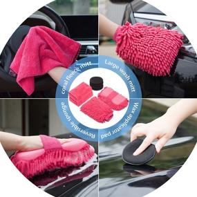 img 1 attached to AUTODECO 22-Piece Car Wash Cleaning Tools Kit | Car Detailing Set with Black Canvas Bag | Pink Collapsible Bucket, Wash Mitt, Sponge Towels, Tire Brush, Window Scraper, Duster | Complete Interior Car Care Kit
