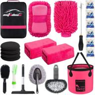 autodeco 22-piece car wash cleaning tools kit | car detailing set with black canvas bag | pink collapsible bucket, wash mitt, sponge towels, tire brush, window scraper, duster | complete interior car care kit logo