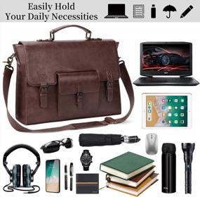 img 3 attached to 15.6 Inch Waterproof Vintage Leather Messenger Bag For Men - Perfect Laptop Briefcase For Office, Travel & College!