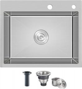 img 4 attached to Обновите свою кухню с помощью 23-дюймовой мойки ROVATE Topmount с одной чашей - высококачественная мойка ручной работы из нержавеющей стали с фильтром в комплекте