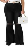 женские рваные расклешенные джинсы больших размеров - hannahzone 5xl расклешенные брюки с эластичной резинкой на талии логотип