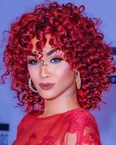 img 4 attached to Short Red Wavy Afro Bob Soft Wig With Natural Bangs For Black Women - ELIM Curly Kinky Wig With Comfortable Cap - African American Womens Hair Wig (Z014R)