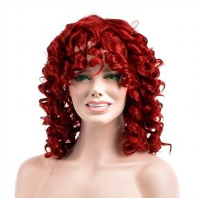 img 3 attached to Short Red Wavy Afro Bob Soft Wig With Natural Bangs For Black Women - ELIM Curly Kinky Wig With Comfortable Cap - African American Womens Hair Wig (Z014R)