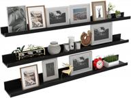 3-piece set of 47 inch floating shelves ledge - wall mounted picture rail for living room, bedroom & office decor | woodgrain photo shelving in black logo