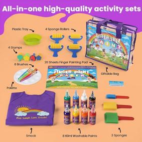 img 2 attached to Kids Paint Set For Toddler Painting - Non Toxic Washable Finger Paints, Brushes, Paper Pad & Smock!