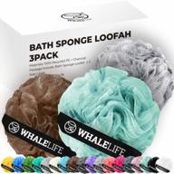 3-pack exfoliating loofah bath sponge for women men - brown blue gray logo
