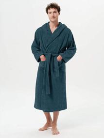 img 3 attached to SIORO Men's Hooded Terry Cloth Bathrobe - Long Cotton Towel Robe, Soft Spa Bath Loungewear for Pool, Hot Tub, and Sauna