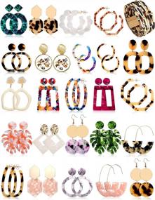 img 4 attached to 24 Pairs Mottled Hoop Acrylic Earrings Set For Women Girls Resin Statement Costume Jewelry With Leopard Bracelets