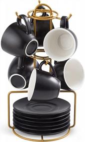 img 4 attached to 6-Piece YHOSSEUN Espresso Cup Set With Saucers & Metal Stand - Perfect For Coffee, Latte, Mocha & Tea!