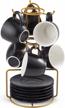 6-piece yhosseun espresso cup set with saucers & metal stand - perfect for coffee, latte, mocha & tea! logo