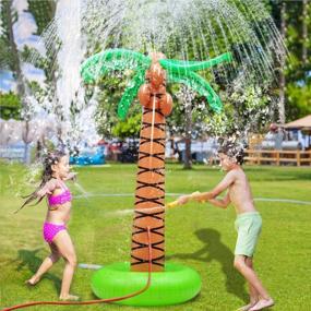 img 4 attached to 61" Inflatable Palm Tree Sprinkler Toy For Kid, Spray Water Pool Toy Inflatable Water Park Outdoor Hawaiian Party Coconut Tree For Lawn Sprinkler For Toddlers Beach Games Toys