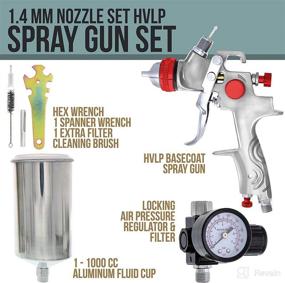 img 3 attached to 🎨 TCP Global Professional HVLP Spray Gun: Gravity Feed with 1.4mm Fluid Tip, 1L Aluminum Cup, and Air Regulator