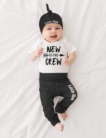 img 3 attached to Adorable Newborn Outfit: "New To The Crew" Romper, Pants, And Hat Set For Baby Boy