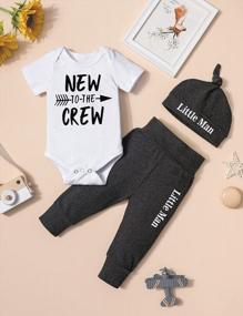 img 1 attached to Adorable Newborn Outfit: "New To The Crew" Romper, Pants, And Hat Set For Baby Boy