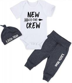 img 4 attached to Adorable Newborn Outfit: "New To The Crew" Romper, Pants, And Hat Set For Baby Boy