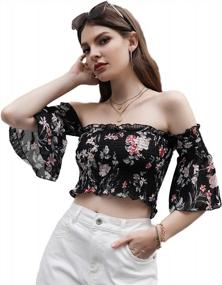 img 4 attached to Floral Off Shoulder Crop Top With Frill Trim And Smocked Detail For Women By Verdusa