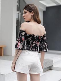 img 3 attached to Floral Off Shoulder Crop Top With Frill Trim And Smocked Detail For Women By Verdusa