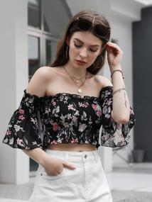 img 1 attached to Floral Off Shoulder Crop Top With Frill Trim And Smocked Detail For Women By Verdusa