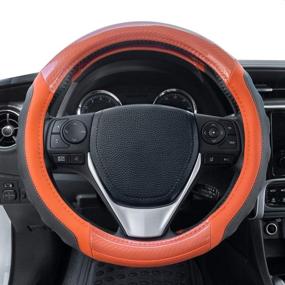 img 2 attached to 🧡 Motor Trend UltraSport Orange Carbon Fiber Steering Wheel Cover | Standard 15" Size | Black Faux Leather Comfort Grip | Car Steering Wheel Cover for Auto Truck Van SUV