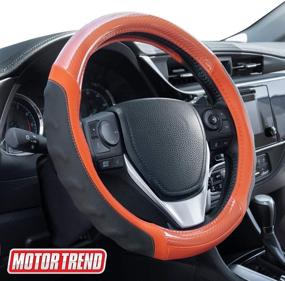 img 4 attached to 🧡 Motor Trend UltraSport Orange Carbon Fiber Steering Wheel Cover | Standard 15" Size | Black Faux Leather Comfort Grip | Car Steering Wheel Cover for Auto Truck Van SUV