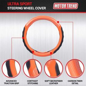 img 3 attached to 🧡 Motor Trend UltraSport Orange Carbon Fiber Steering Wheel Cover | Standard 15" Size | Black Faux Leather Comfort Grip | Car Steering Wheel Cover for Auto Truck Van SUV