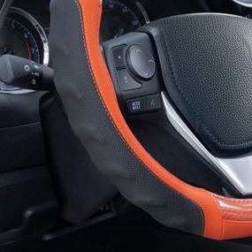 img 1 attached to 🧡 Motor Trend UltraSport Orange Carbon Fiber Steering Wheel Cover | Standard 15" Size | Black Faux Leather Comfort Grip | Car Steering Wheel Cover for Auto Truck Van SUV