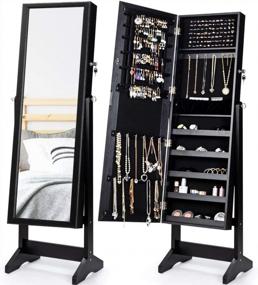 img 4 attached to Large Lockable Jewelry Cabinet Armoire W/ Mirror - CHARMAID Wooden Storage Organizer Box, 4 Angle Adjustable (Black)