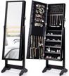 large lockable jewelry cabinet armoire w/ mirror - charmaid wooden storage organizer box, 4 angle adjustable (black) logo