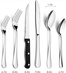 img 1 attached to Modern 48-Piece Stainless Steel Flatware Cutlery Set With Steak Knives For 8, Mirror-Polished Eating Utensils For Home And Hotel, Dishwasher-Safe Silverware Set With Knives, Forks, And Spoons