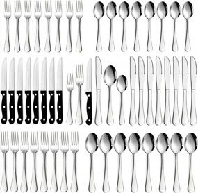img 4 attached to Modern 48-Piece Stainless Steel Flatware Cutlery Set With Steak Knives For 8, Mirror-Polished Eating Utensils For Home And Hotel, Dishwasher-Safe Silverware Set With Knives, Forks, And Spoons