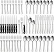 modern 48-piece stainless steel flatware cutlery set with steak knives for 8, mirror-polished eating utensils for home and hotel, dishwasher-safe silverware set with knives, forks, and spoons logo