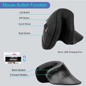 img 3 attached to CHUYI Vertical Ergonomic Wireless Mouse Rechargeable Silent Mouse 800/1200/1600 DPI Optical Cordless Office Mouse With USB Receiver For PC Computer Laptop Notebook For Right Hand (Black)