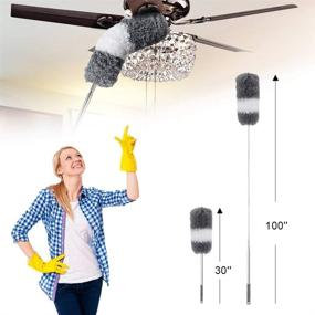 img 2 attached to Extendable Microfiber Duster with Retractable Stainless Steel Pole. Flexible and Washable Head for Easy Cleaning of Roofs, Blinds, Cobwebs, Ceilings, Corners, Furniture, Cars, Skylights, and More. Adjustable Length: 30-100 inches.