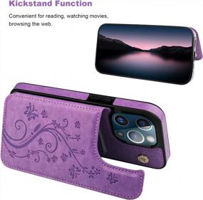 img 1 attached to Stylish And Practical IPhone 13 Pro Wallet Case With Card Holder And Magnetic Car Mount - Vaburs Embossed Butterfly Pattern PU Leather Cover In Purple