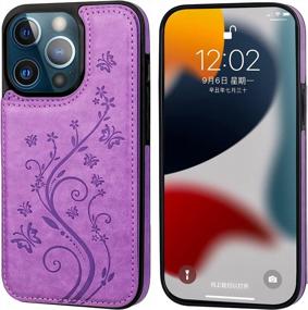 img 2 attached to Stylish And Practical IPhone 13 Pro Wallet Case With Card Holder And Magnetic Car Mount - Vaburs Embossed Butterfly Pattern PU Leather Cover In Purple