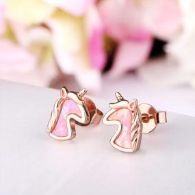 img 2 attached to 🦄 FIEKCOR Cute Unicorn Earrings: 925 Sterling Silver & Hypoallergenic Jewelry for Girls, Women - Perfect Gift for Birthday, Graduation, Friendship - Small Colorful Design in Rose Gold