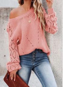 img 2 attached to Sidefeel Women Crochet Hollow Out Crewneck Long Sleeve Knit Sweaters Pullover Jumper Tops
