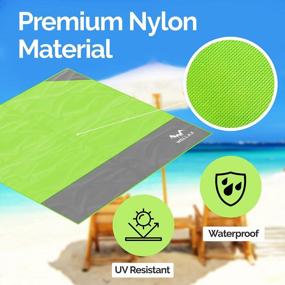 img 1 attached to WELLAX Waterproof Beach Blanket - Sandproof Compact Pocket Picnic Mat For Travel, Camping, Hiking & Music Festivals - Durable Tarp With Corner Pockets (Green)