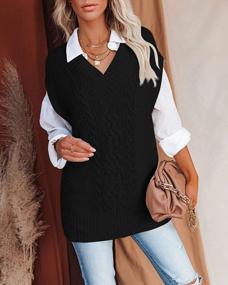 img 3 attached to 🧥 Stylish and Cozy: Viottiset Women's Oversized V Neck Sweater Vest – Perfect Sleeveless Pullover for a Trendy Tunic Look