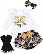 welcome 2023 in style: adorable 4-piece baby girl's new year outfit with ruffle skirt and leg cover logo