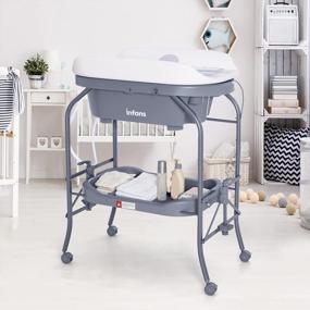 img 3 attached to INFANS Grey Baby Changing Table With Bath Tub & Storage Unit - Portable Diaper Dresser Station For Nursery Organization